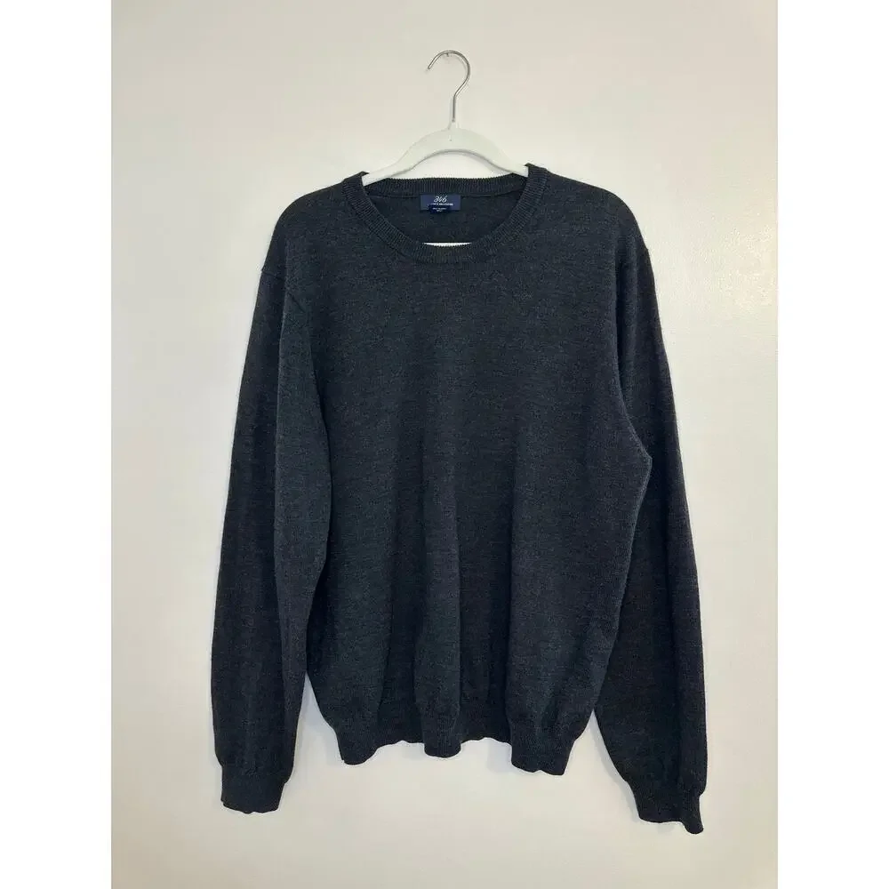 Brooks Brothers Mens Strech Charcoal Grey Merino Wool Blend Crew Sweater Large